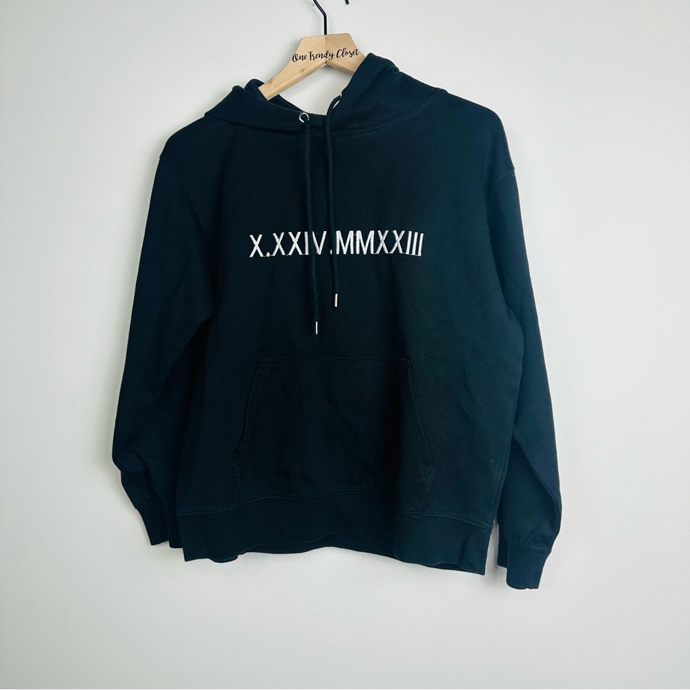 Classic Black Hoodie with Roman Numerals 10-24-2024